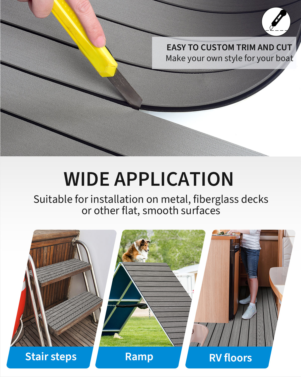 OCEANBROAD Boat Flooring EVA Foam Self-Adhesive 96''x28.8'' Faux Teak Marine Boat Decking Sheet for Jon Boats Yacht Floor