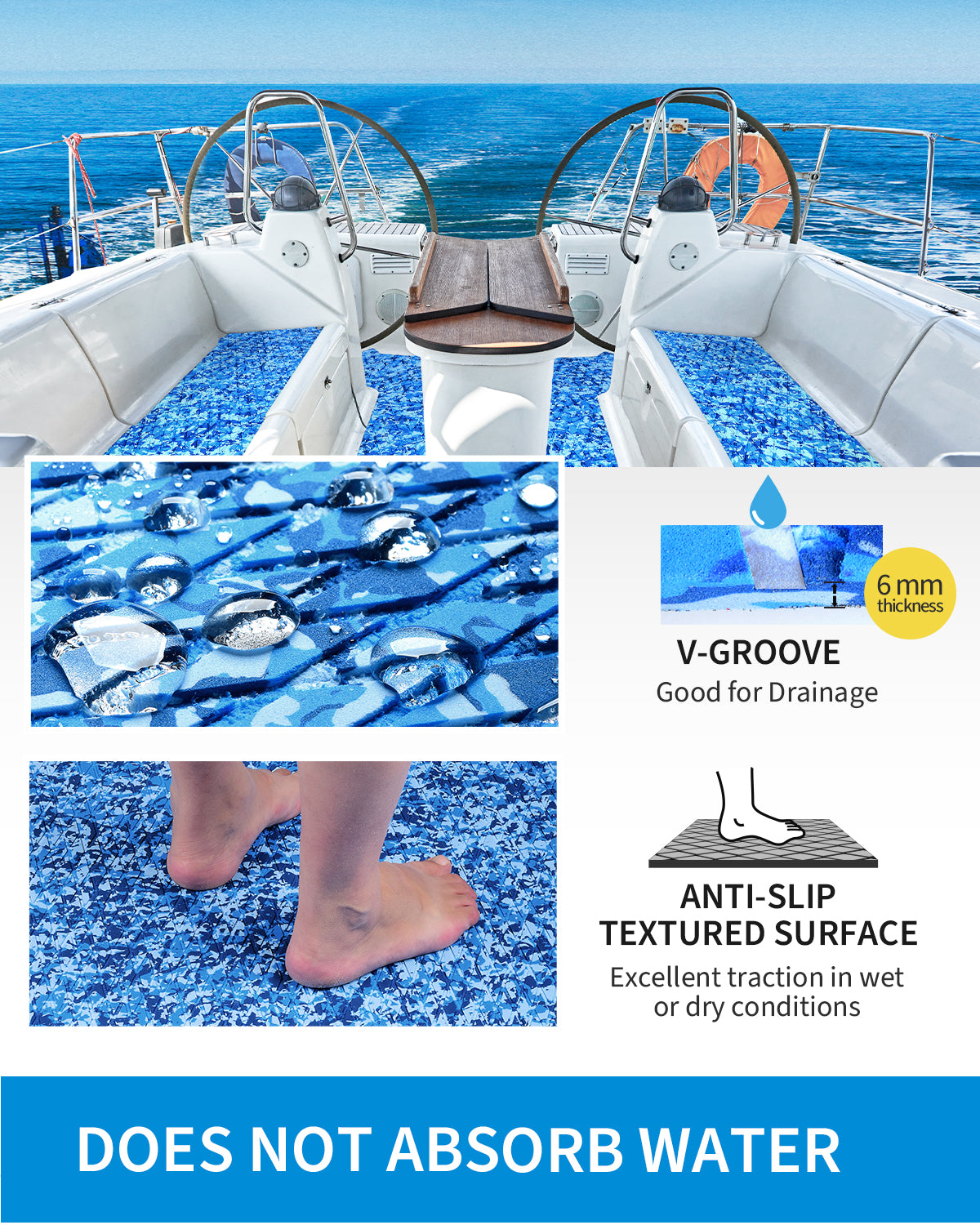 OCEANBROAD Self-Adhesive 48''x16'' Camouflage Boat Flooring Non-Slip Traction Pad EVA Foam Sheet Marine Grip Mat for Boats Surfboard SUP Paddle Board Kayak Yacht, Camo Desert