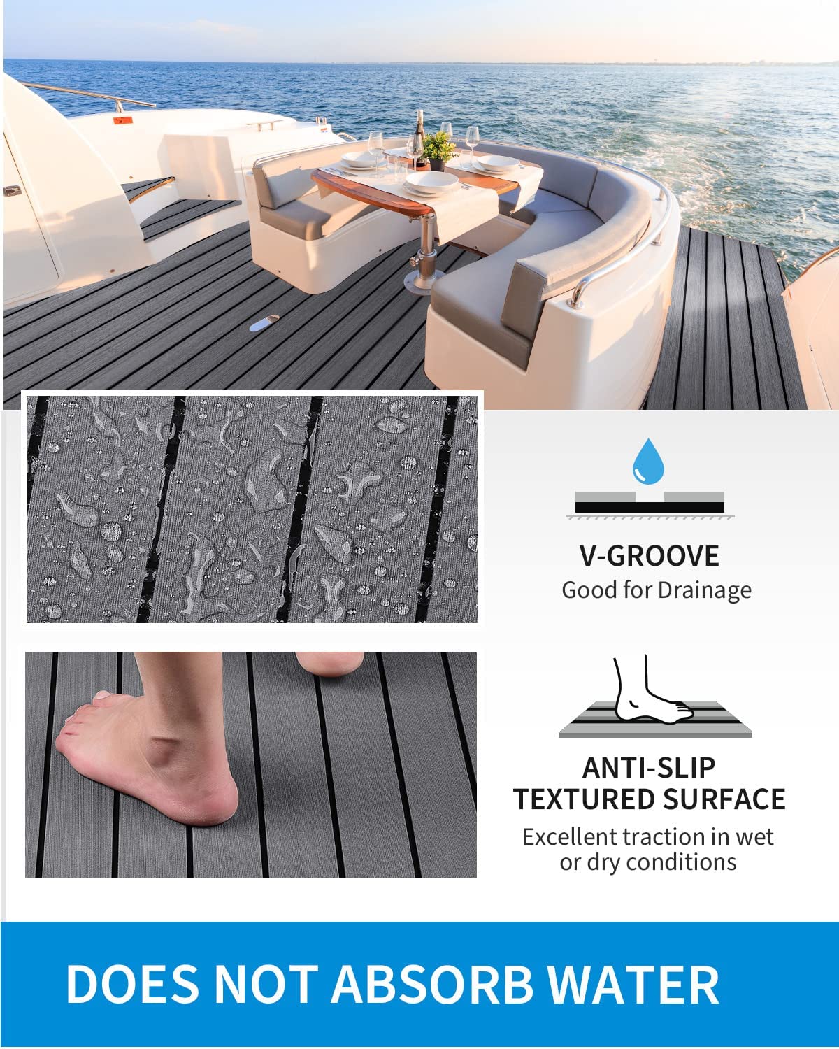 OCEANBROAD 3M Self - Adhesive EVA Foam Boat Flooring 96'' x 2.4'',Dark Gray with Black Seam Lines - OceanBroad Official