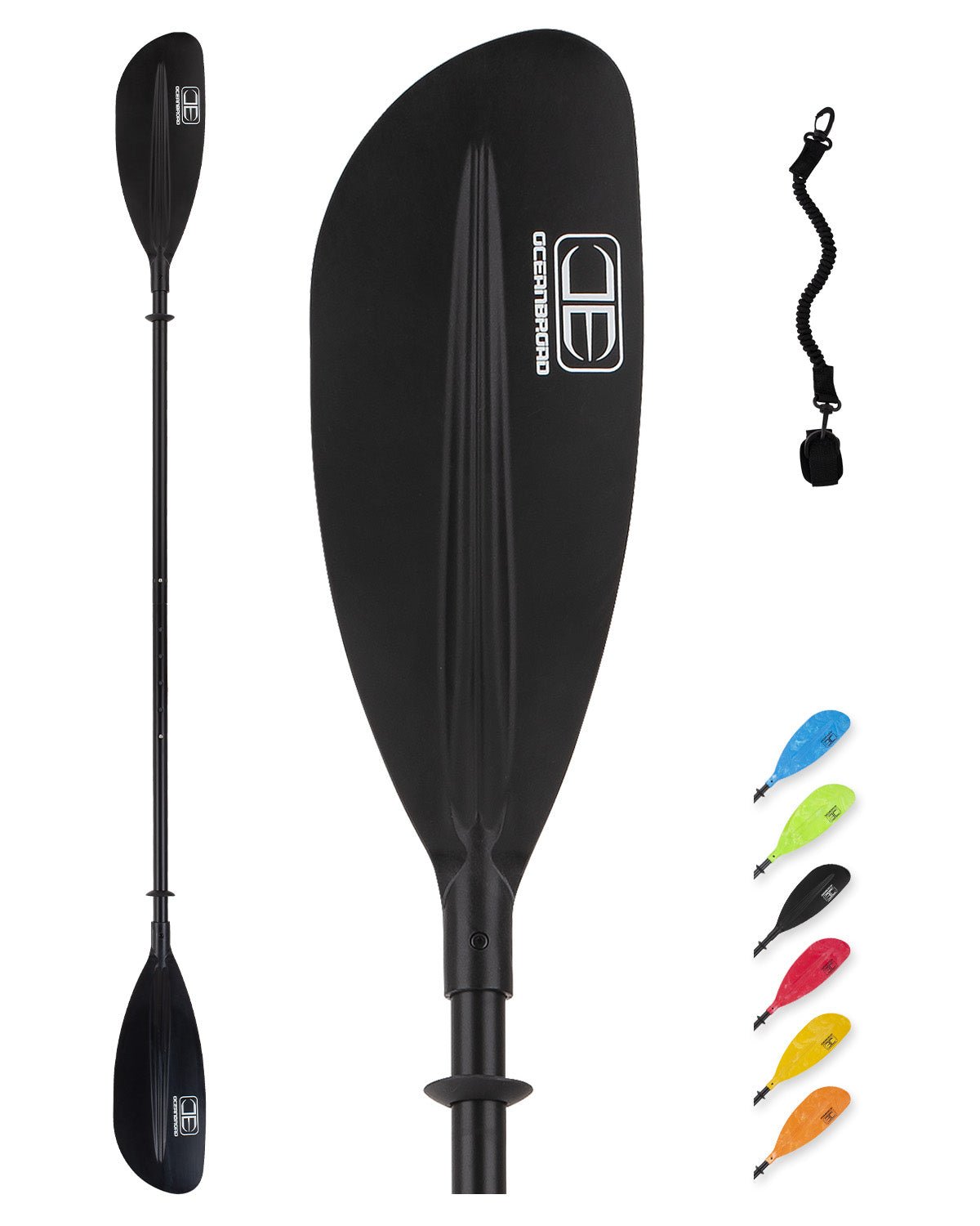 OCEANBROAD Adjustable Kayak Paddle - 86in/220cm to 94in/240cm Aluminum Alloy Shaft, Black - OceanBroad Official