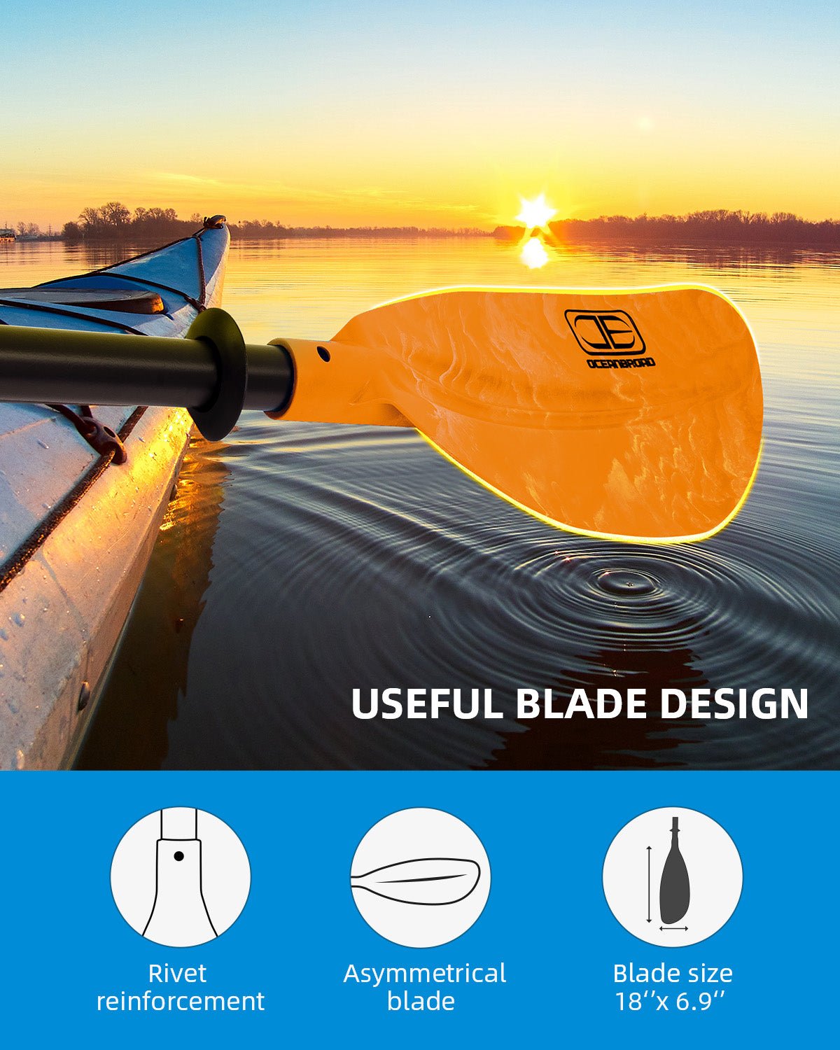 OCEANBROAD Adjustable Kayak Paddle - 86in/220cm to 94in/240cm Aluminum Alloy Shaft, Orange - OceanBroad Official
