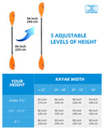 OCEANBROAD Adjustable Kayak Paddle - 86in/220cm to 94in/240cm Aluminum Alloy Shaft, Orange