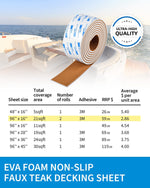 OCEANBROAD 3M Self-Adhesive EVA Foam Boat Flooring 96'' x 2.4'', Brown with White Seam Lines