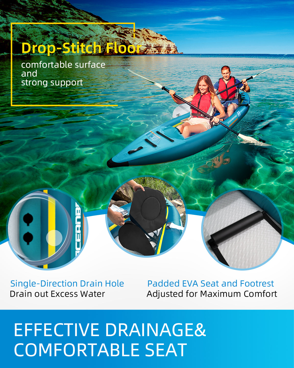 OCEANBROAD INFLATABLE KAYAK 2-Person, Blue