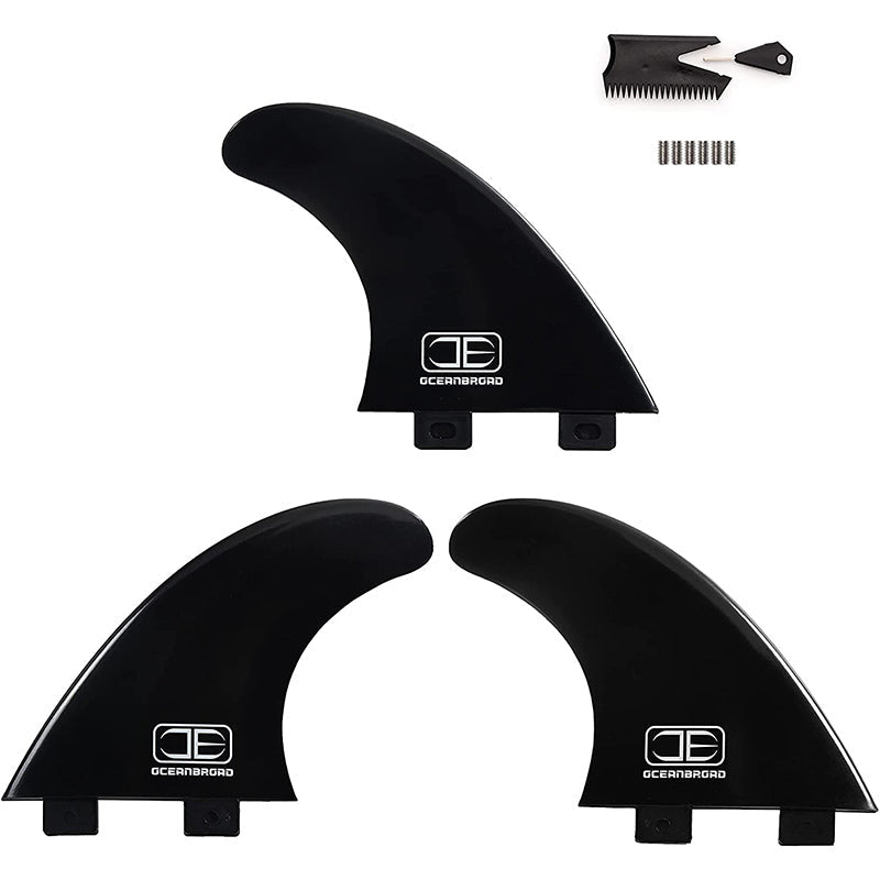 OCEANBROAD Surfboard Fin Thruster 3 Fins for FCS-Based Fin Box with Screws Wax Comb Key