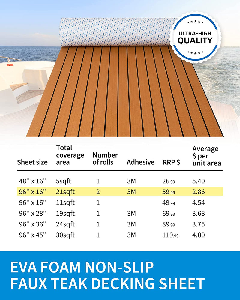 OCEANBROAD 3M Self-Adhesive EVA Foam Boat Flooring, Brown with Black Seam Lines