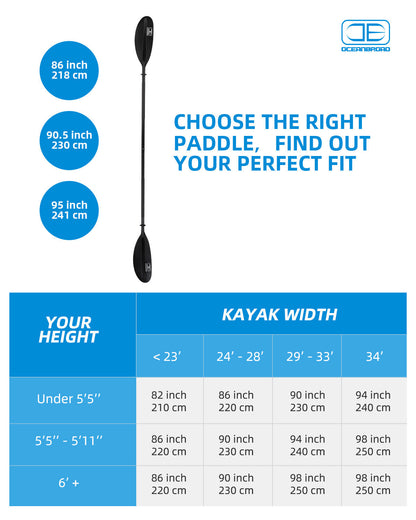 OCEANBROAD Kayak Paddle - 95in / 241cm Aluminum Alloy Shaft, Black