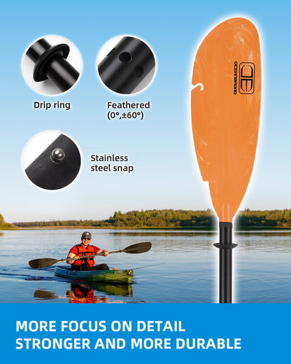 OCEANBROAD Fishing Kayak Paddle -98in / 250cm Aluminum Alloy Shaft, Orange