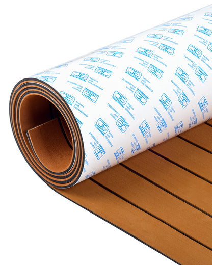 OCEANBROAD Boat Flooring EVA Foam Self-Adhesive 96''x28.8'' Faux Teak Marine Boat Decking Sheet for Jon Boats Yacht Floor