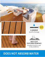 OCEANBROAD Boat Flooring EVA Foam Self-Adhesive 96''x24'' Faux Teak Marine Boat Decking Sheet for Boats Pontoon Jon Boat Yacht Floor, Brown with Black Seam Lines