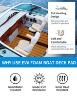 OCEANBROAD Boat Flooring EVA Foam Self-Adhesive 96''x24'' Faux Teak Marine Boat Decking Sheet for Boats Pontoon Jon Boat Yacht Floor, Brown with Black Seam Lines
