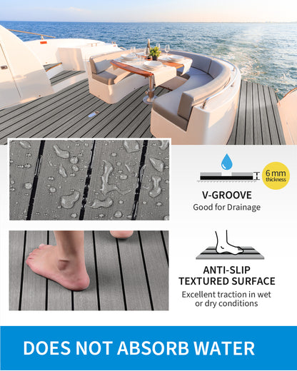 OCEANBROAD Boat Flooring EVA Foam Self-Adhesive 96''x28.8'' Faux Teak Marine Boat Decking Sheet for Jon Boats Yacht Floor