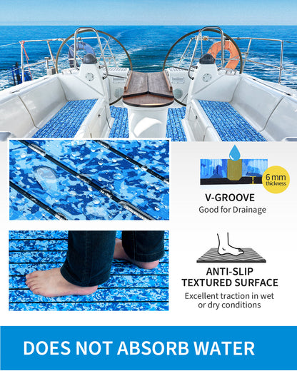 OCEANBROAD Self-Adhesive Camouflage Boat Flooring Sheet 96''x28.8'‘ Faux Teak EVA Foam Marine Non-Slip Pad Camo Decking for MotorBoats Yacht Helm Pad Jon Boat Floor, Camouflage Ocean