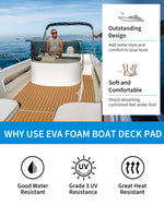 OCEANBROAD Self-Adhesive 96''x25'' Diamond Pattern Boat Flooring EVA Foam Marine Boat Decking Sheet Non-Slip Mat for Jon Motor Boats Yacht Helm Pad RV Floor, Brown with White Seam Lines