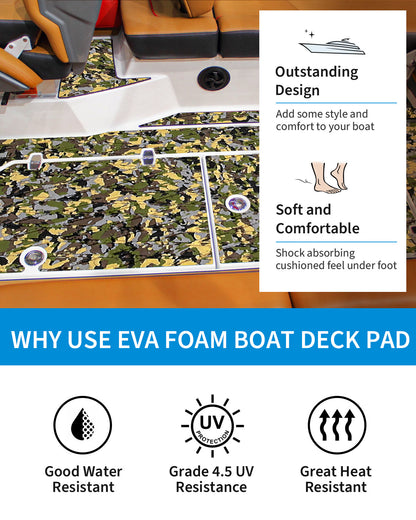 OCEANBROAD Self-Adhesive 48''x16'' Camouflage Boat Flooring Non-Slip Traction Pad EVA Foam Sheet Marine Grip Mat for Boats Surfboard SUP Paddle Board Kayak Yacht, Camo Jungle