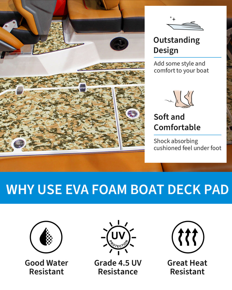 OCEANBROAD Self-Adhesive 48''x16'' Camouflage Boat Flooring Non-Slip Traction Pad EVA Foam Sheet Marine Grip Mat for Boats Surfboard SUP Paddle Board Kayak Yacht, Camo Desert