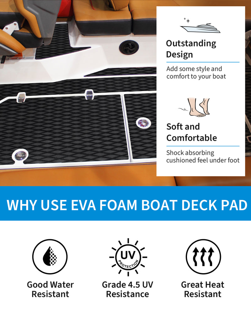 OCEANBROAD Self-Adhesive 48''x16'' Boat Flooring Non-Slip Diamond Pattern Traction Pad EVA Foam Marine Grip Sheet for Boats Surfboard SUP Kayak Yacht, Black