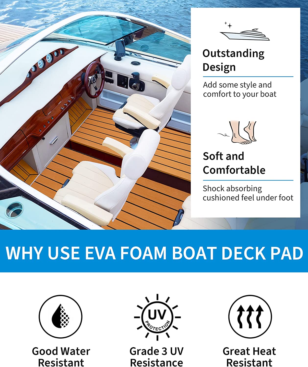 OCEANBROAD 3M Self - Adhesive EVA Foam Boat Flooring 96'' x 2.4'', Brown with Black Seam Lines - OceanBroad Official