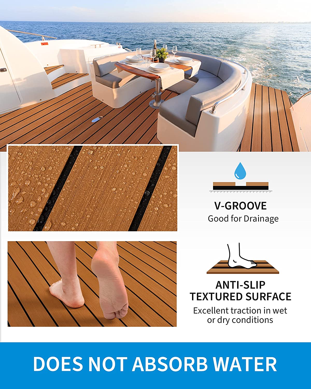 OCEANBROAD 3M Self - Adhesive EVA Foam Boat Flooring 96'' x 2.4'', Brown with Black Seam Lines - OceanBroad Official