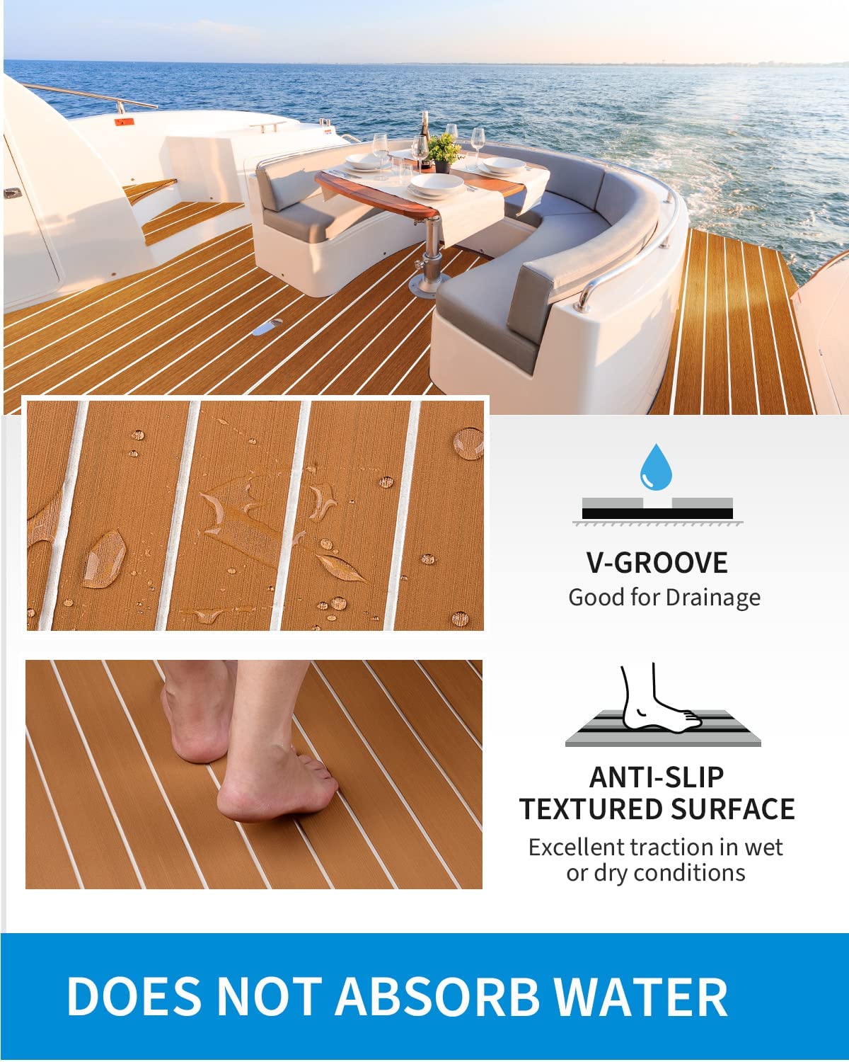 OCEANBROAD 3M Self - Adhesive EVA Foam Boat Flooring 96'' x 2.4'', Brown with White Seam Lines - OceanBroad Official