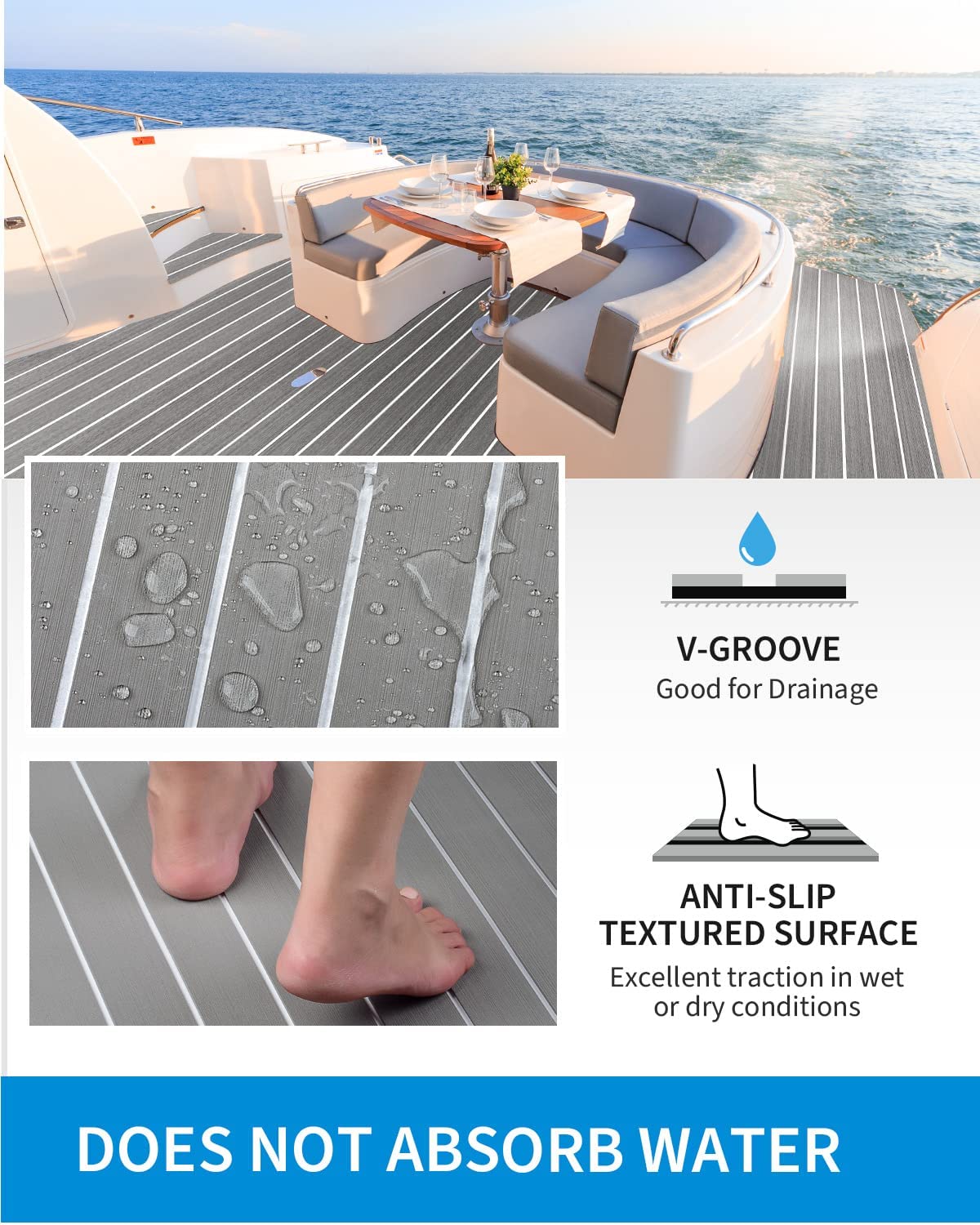 OCEANBROAD 3M Self - Adhesive EVA Foam Boat Flooring 96'' x 2.4'', Gray with White Seam Lines - OceanBroad Official