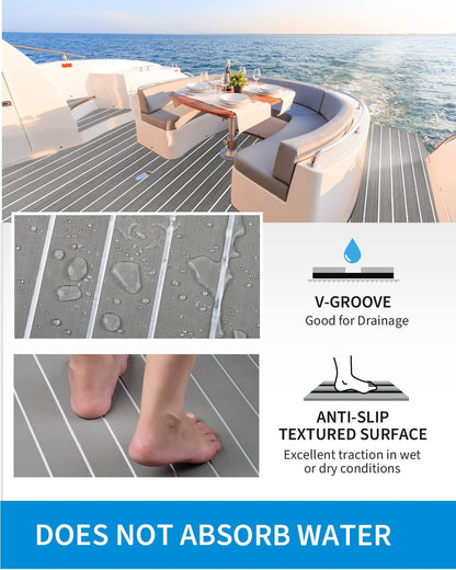 OCEANBROAD 3M Self - Adhesive EVA Foam Boat Flooring 96'' x 2.4'', Gray with White Seam Lines - OceanBroad Official