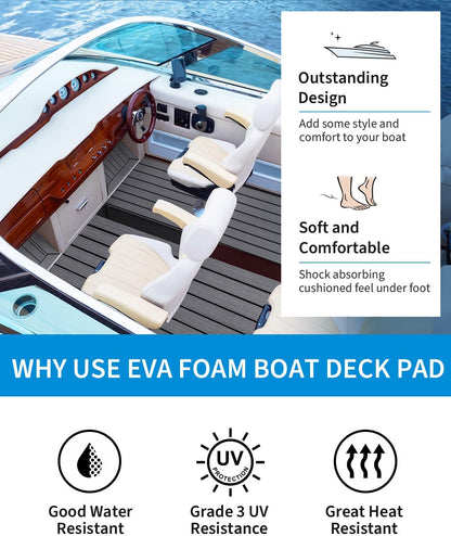 OCEANBROAD 3M Self - Adhesive EVA Foam Boat Flooring 96'' x 2.4'',Dark Gray with Black Seam Lines - OceanBroad Official