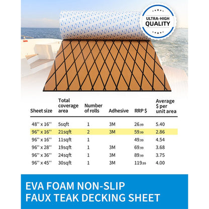 OCEANBROAD 3M Self - Adhesive EVA Foam Boat Flooring, Brown with Black Seam Lines - OceanBroad Official