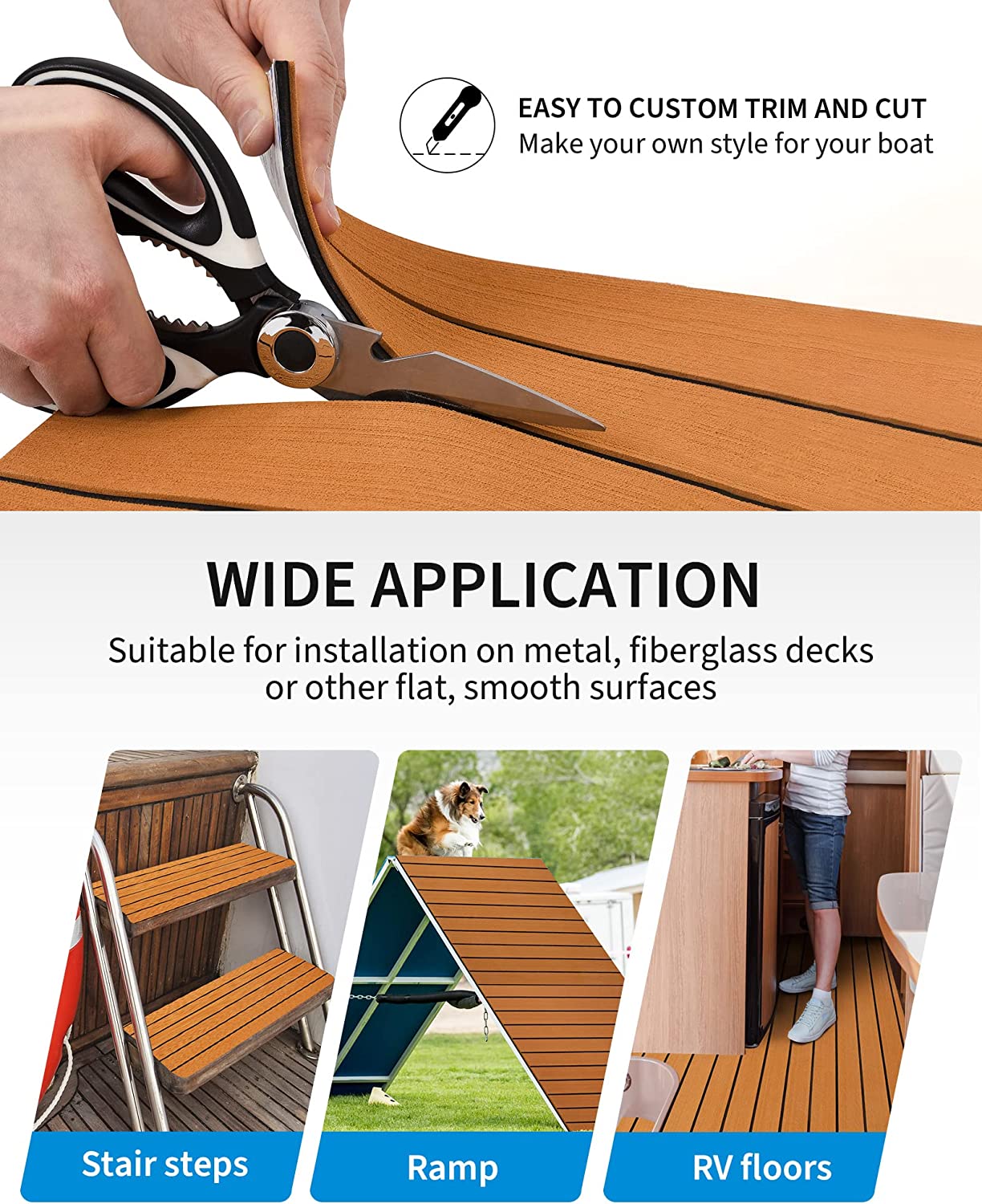 OCEANBROAD 3M Self - Adhesive EVA Foam Boat Flooring, Brown with Black Seam Lines - OceanBroad Official