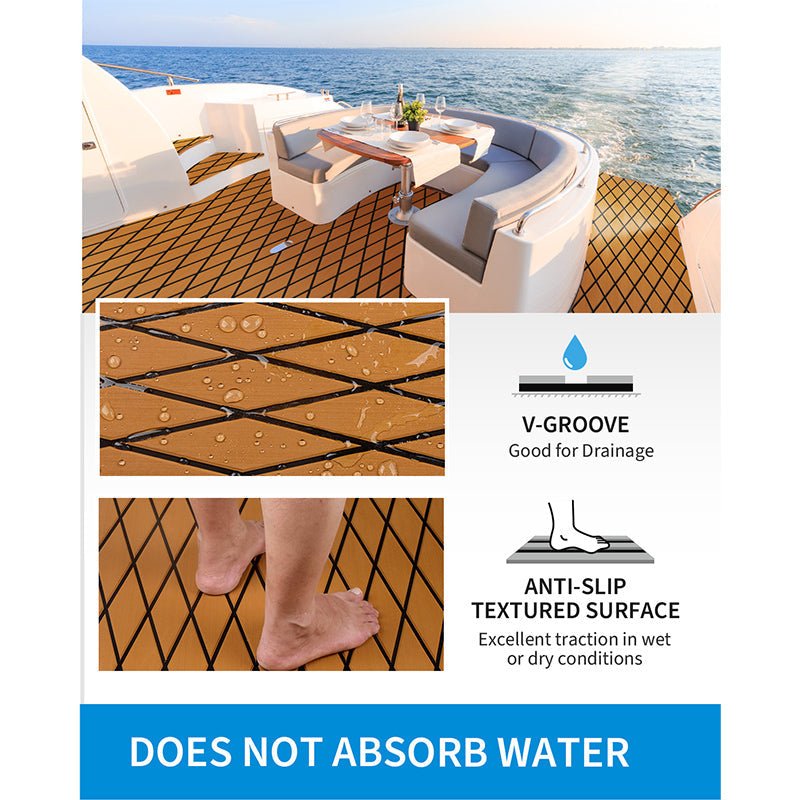 OCEANBROAD 3M Self - Adhesive EVA Foam Boat Flooring, Brown with Black Seam Lines - OceanBroad Official