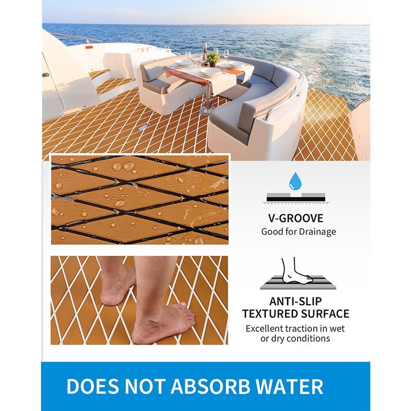 OCEANBROAD 3M Self - Adhesive EVA Foam Boat Flooring, Brown with White Seam Lines - OceanBroad Official