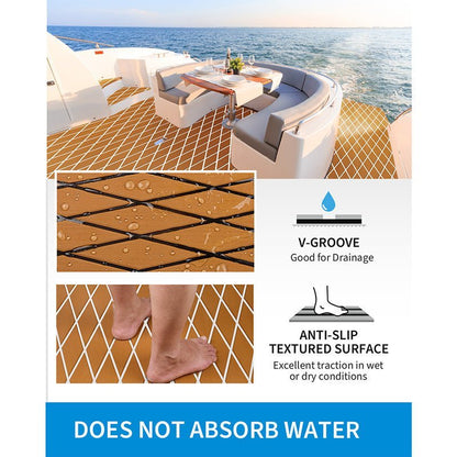 OCEANBROAD 3M Self - Adhesive EVA Foam Boat Flooring, Brown with White Seam Lines - OceanBroad Official