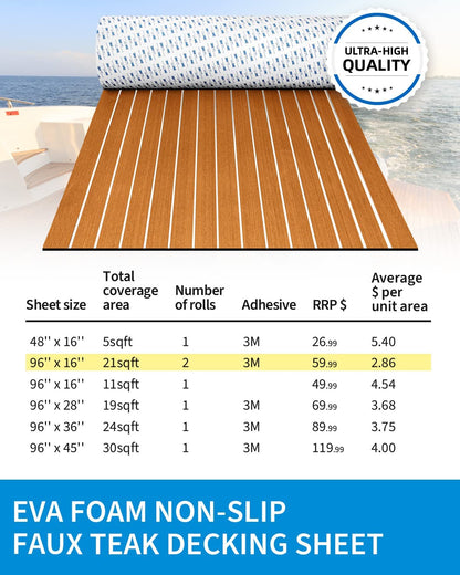 OCEANBROAD 3M Self - Adhesive EVA Foam Boat Flooring, Brown with White Seam Lines - OceanBroad Official