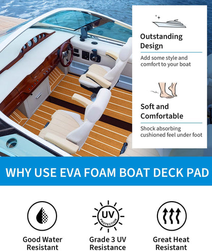 OCEANBROAD 3M Self - Adhesive EVA Foam Boat Flooring, Brown with White Seam Lines - OceanBroad Official