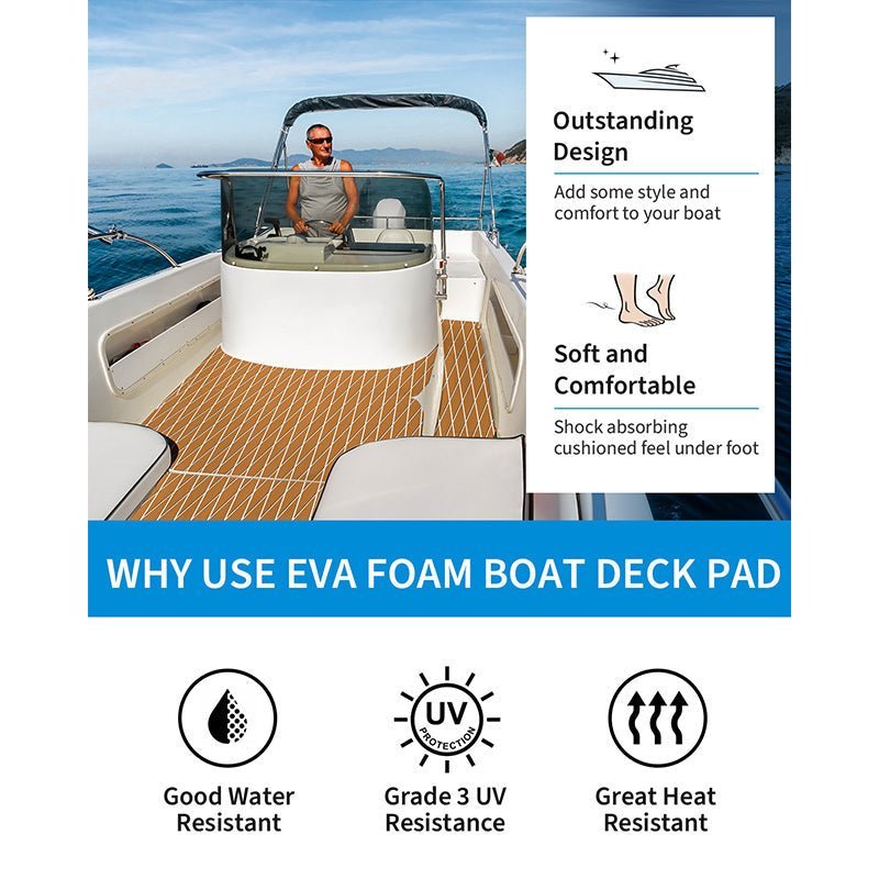 OCEANBROAD 3M Self - Adhesive EVA Foam Boat Flooring, Brown with White Seam Lines - OceanBroad Official