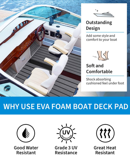 OCEANBROAD 3M Self - Adhesive EVA Foam Boat Flooring, Dark Gray with Black Seam Lines - OceanBroad Official