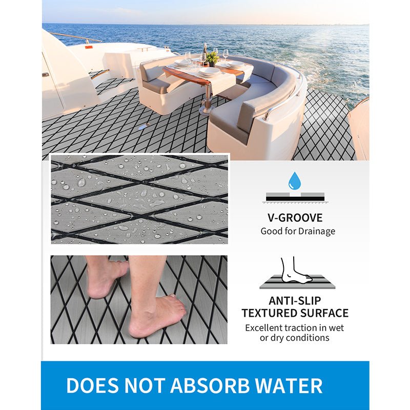 OCEANBROAD 3M Self - Adhesive EVA Foam Boat Flooring, Gray with Black Seam Lines - OceanBroad Official