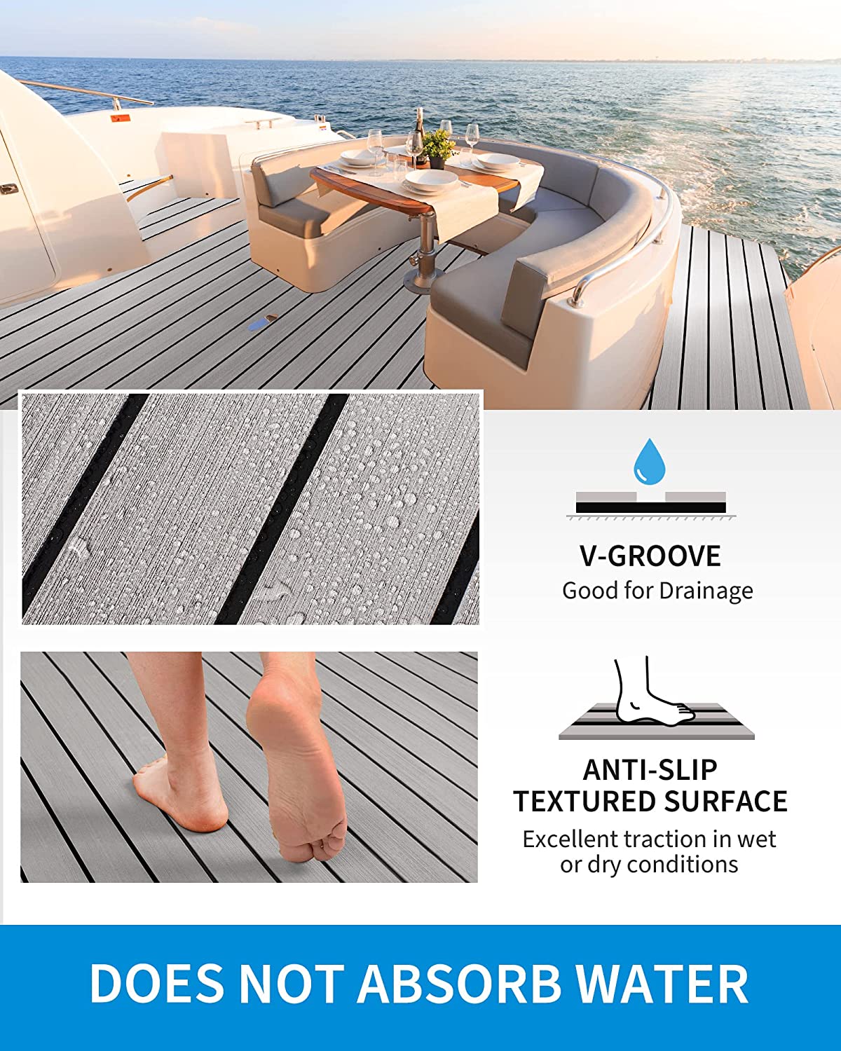 OCEANBROAD 3M Self - Adhesive EVA Foam Boat Flooring, Gray with Black Seam Lines - OceanBroad Official