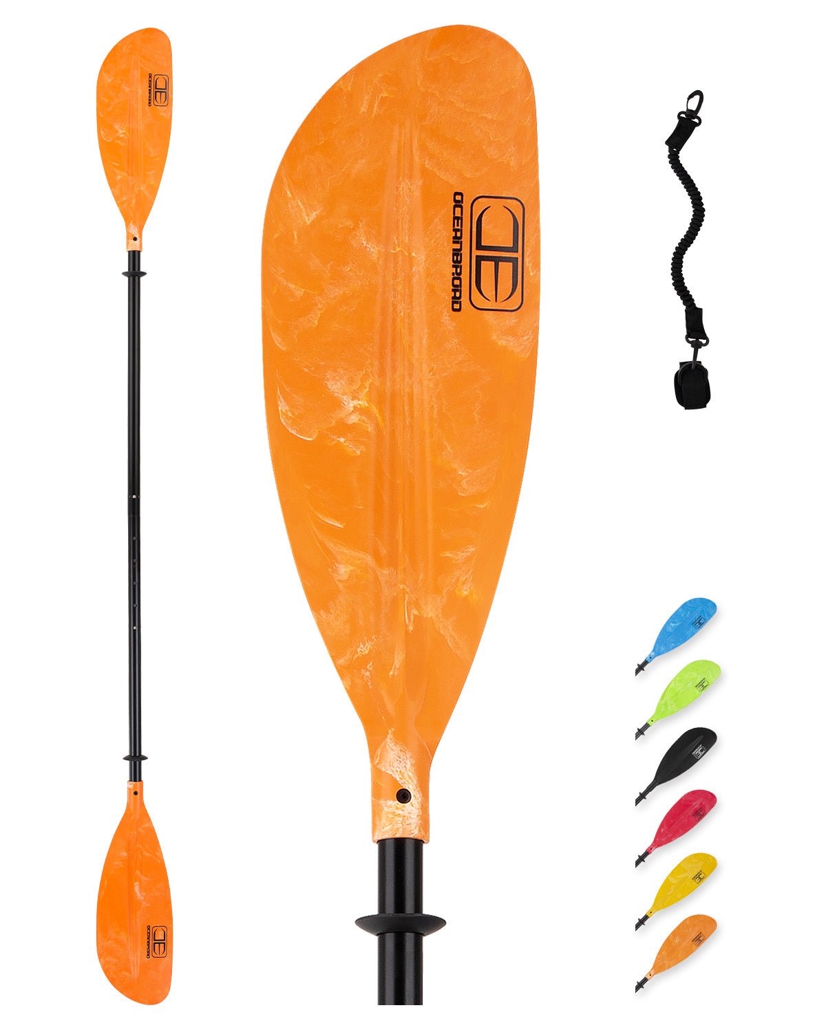 OCEANBROAD Adjustable Kayak Paddle - 86in/220cm to 94in/240cm Aluminum Alloy Shaft, Orange - OceanBroad Official