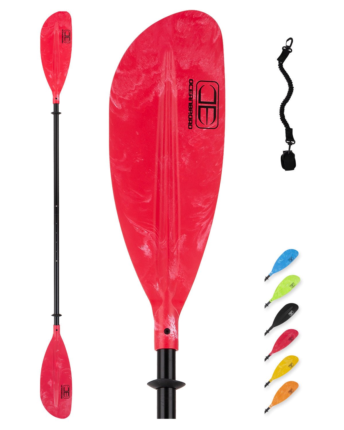 OCEANBROAD Adjustable Kayak Paddle - 86in/220cm to 94in/240cm Aluminum Alloy Shaft, Red - OceanBroad Official