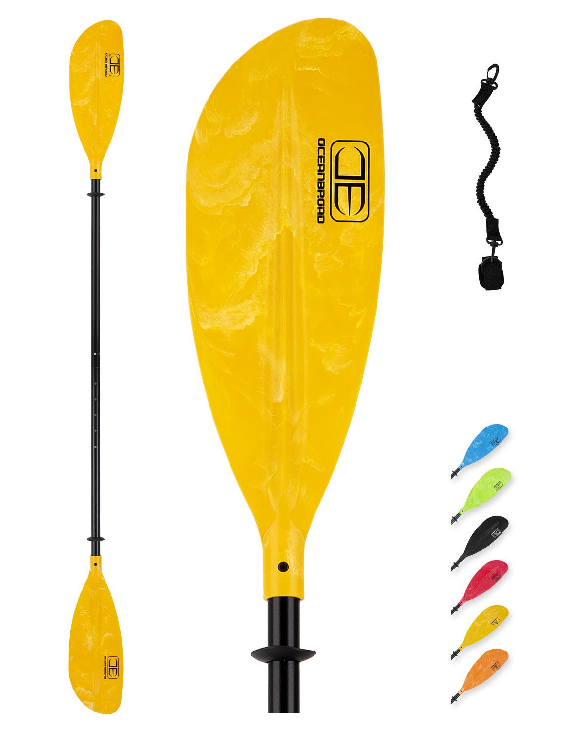 OCEANBROAD Adjustable Kayak Paddle - 86in/220cm to 94in/240cm Aluminum Alloy Shaft, Yellow - OceanBroad Official