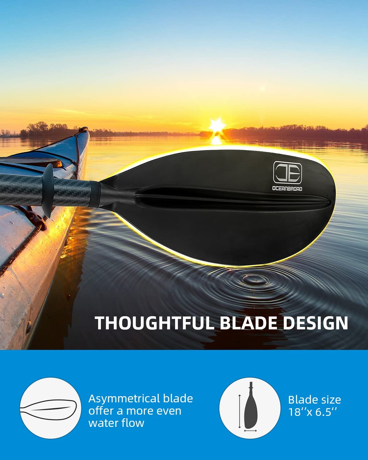 OCEANBROAD Adjustable Kayak Paddle - 86in/220cm to 94in/240cm Carbon Fiber Shaft, Black - OceanBroad Official