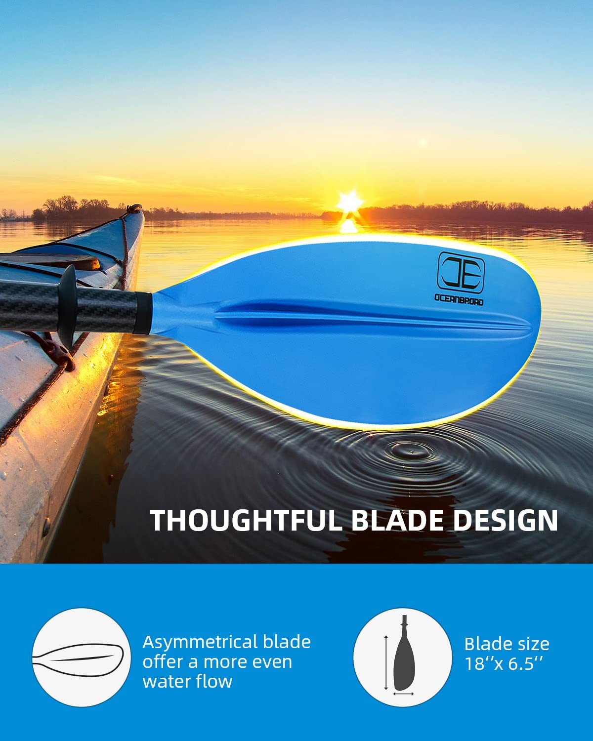 OCEANBROAD Adjustable Kayak Paddle - 86in/220cm to 94in/240cm Carbon Fiber Shaft, Blue - OceanBroad Official