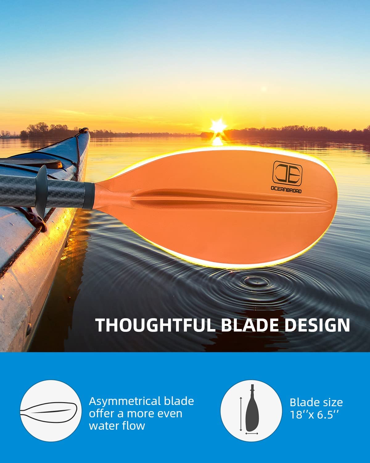 OCEANBROAD Adjustable Kayak Paddle - 86in/220cm to 94in/240cm Carbon Fiber Shaft, Orange - OceanBroad Official