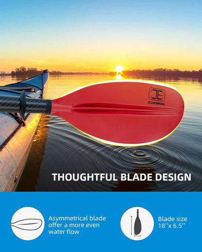 OCEANBROAD Adjustable Kayak Paddle - 86in/220cm to 94in/240cm Carbon Fiber Shaft, Red - OceanBroad Official