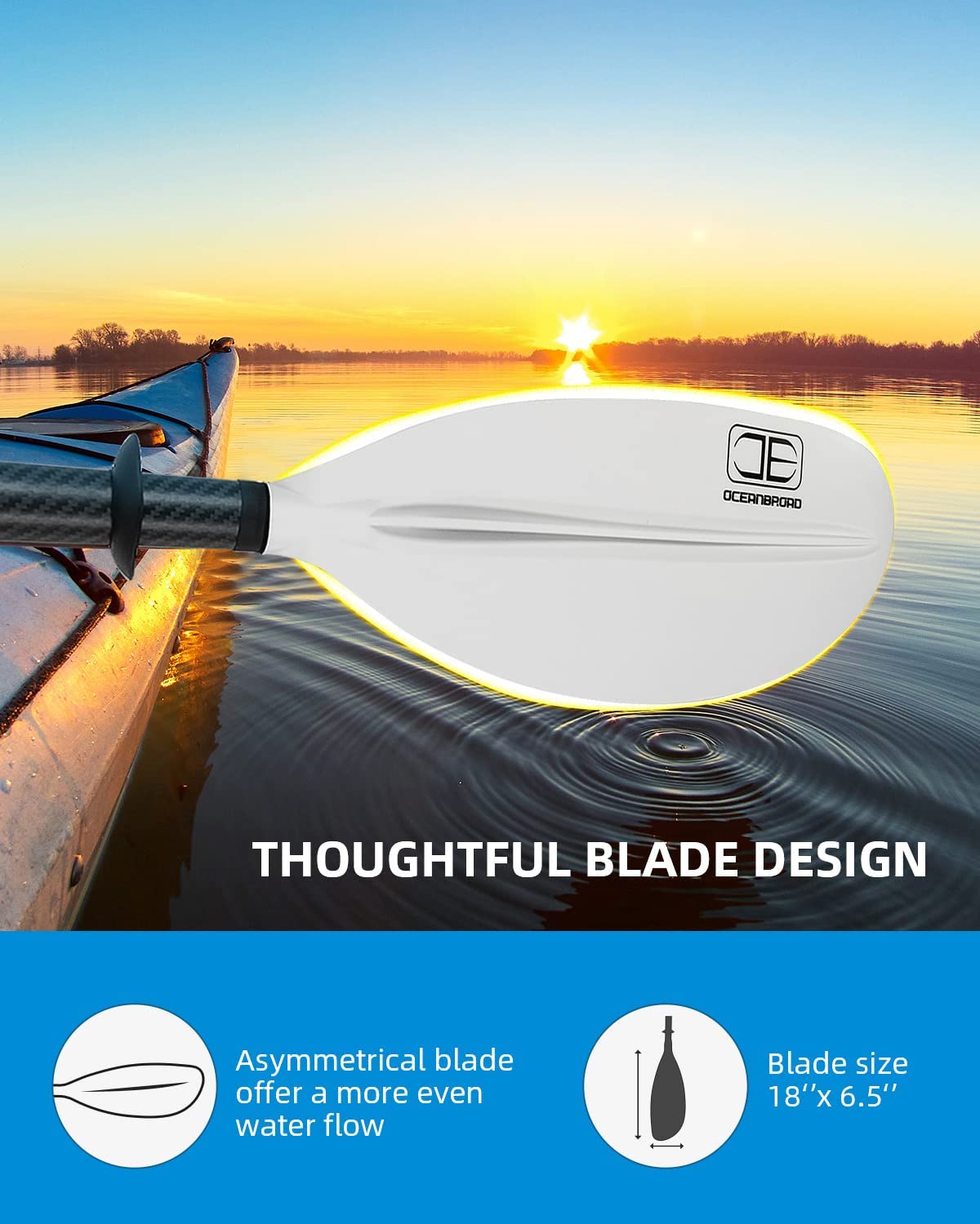 OCEANBROAD Adjustable Kayak Paddle - 86in/220cm to 94in/240cm Carbon Fiber Shaft, White - OceanBroad Official