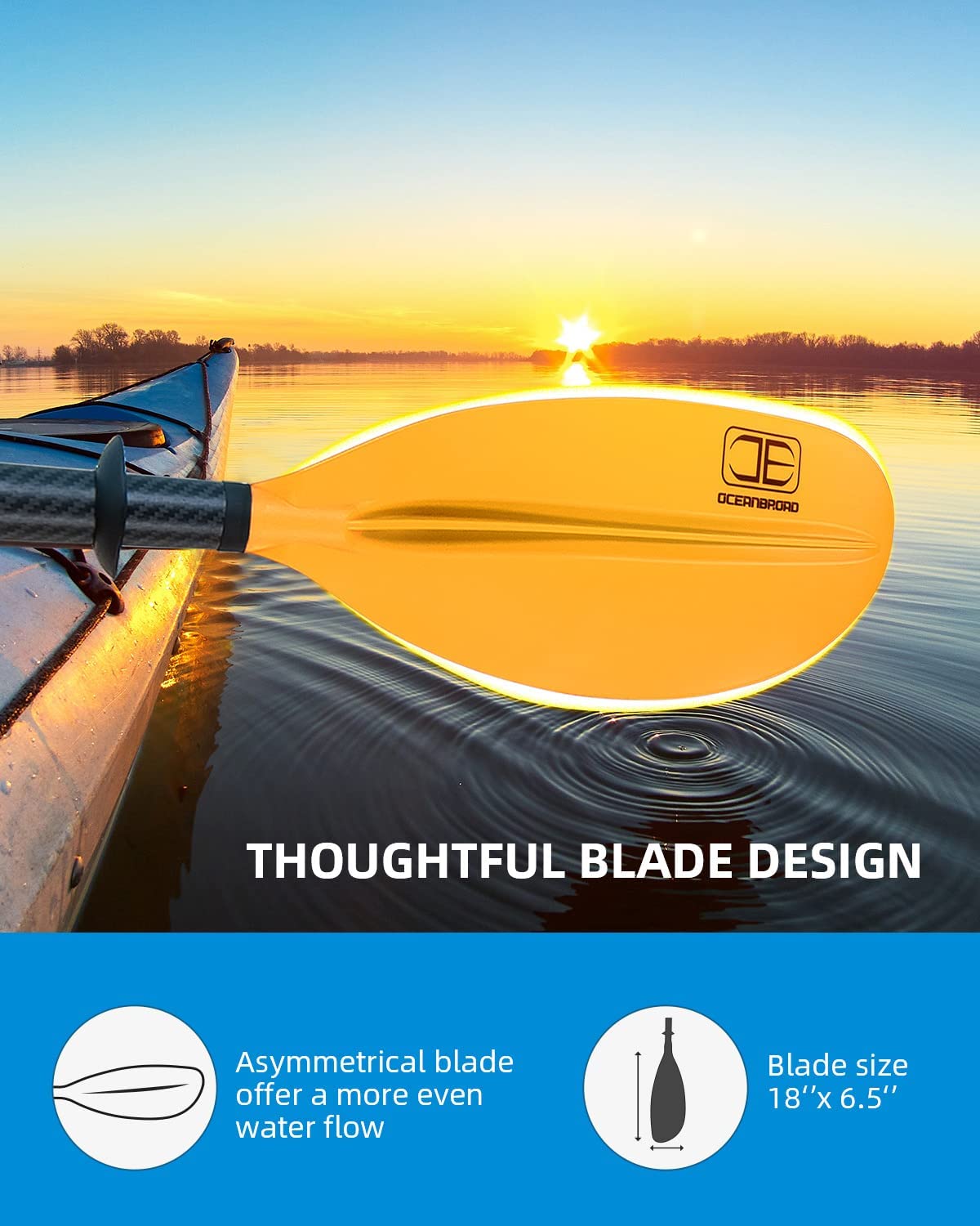 OCEANBROAD Adjustable Kayak Paddle - 86in/220cm to 94in/240cm Carbon Fiber Shaft, Yellow - OceanBroad Official