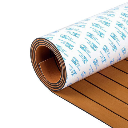 OCEANBROAD Boat Flooring EVA Foam Self - Adhesive 96''x24'' Faux Teak Marine Boat Decking Sheet for Boats Pontoon Jon Boat Yacht Floor, Brown with Black Seam Lines - OceanBroad Official