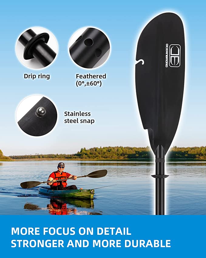 OCEANBROAD Fishing Kayak Paddle - 98in / 250cm Aluminum Alloy Shaft, Black - OceanBroad Official