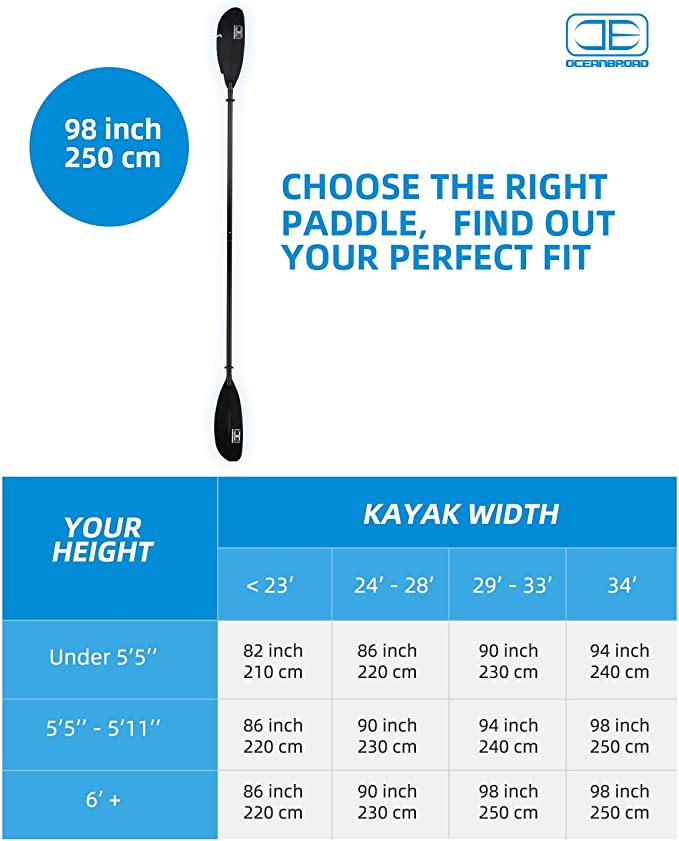 OCEANBROAD Fishing Kayak Paddle - 98in / 250cm Aluminum Alloy Shaft, Black - OceanBroad Official